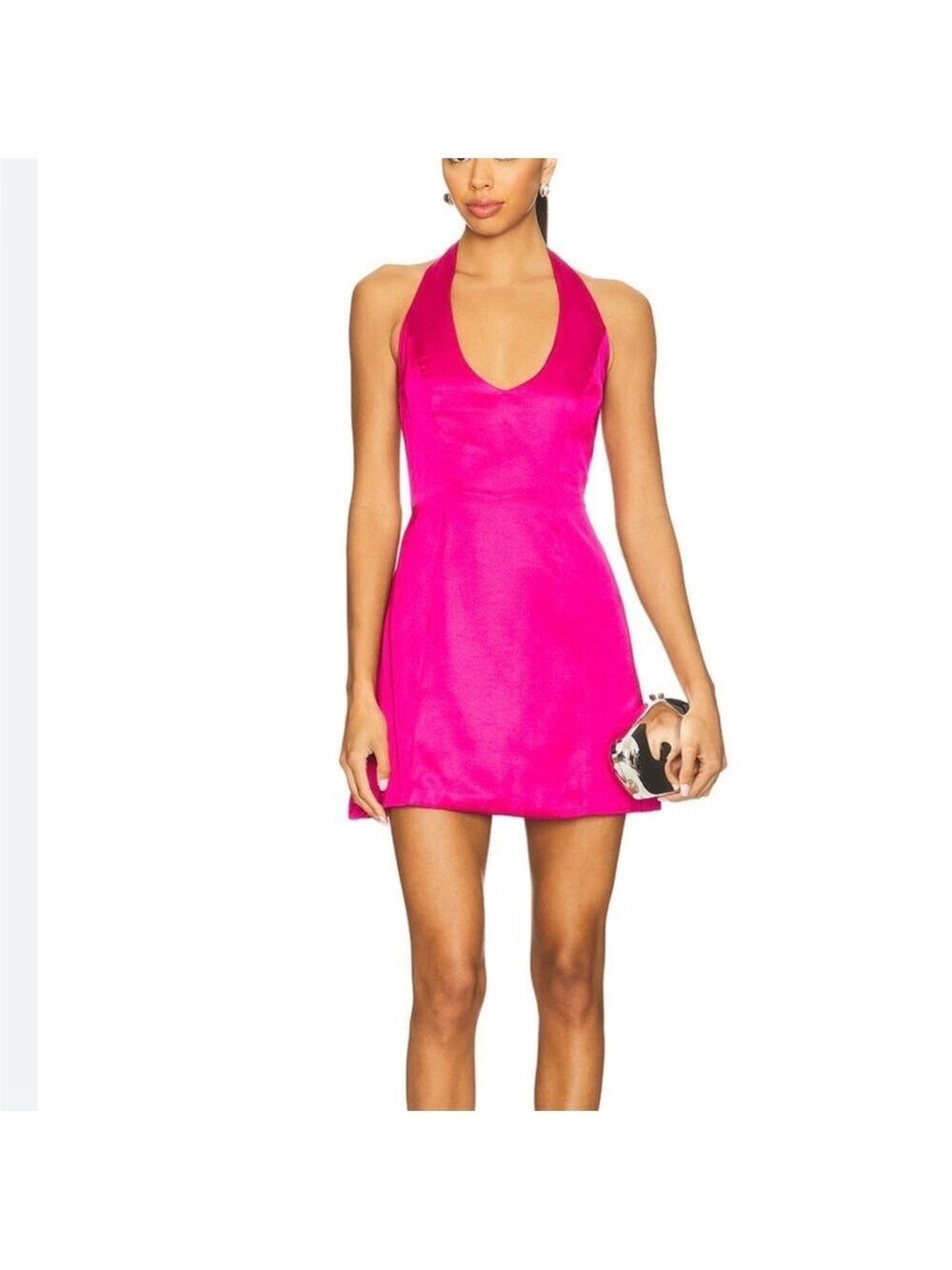 superdown nwt revolve Hot Pink satin Halter Mini Dress size xs